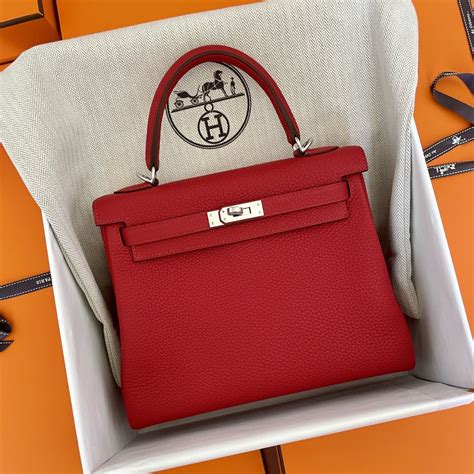 Hermès Kelly 25 Rouge Casaque Togo Palladium 